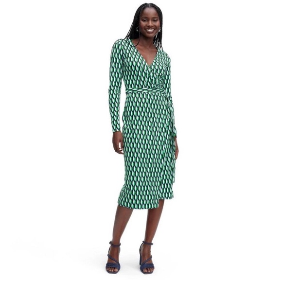 Diane Von Furstenberg x Target Medium Green Wrap Dress Knit Midi Long Sleeve - Picture 1 of 9